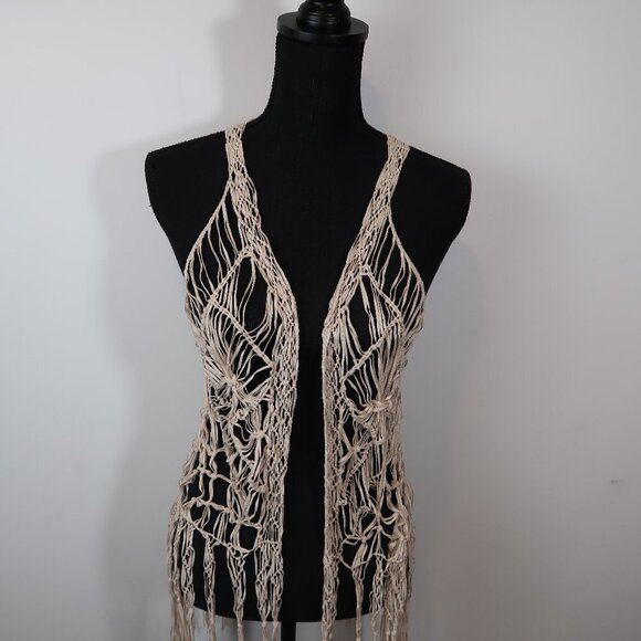 Left on Houston Fringe Boho Vest Cochella Vibes M - Picture 4 of 9